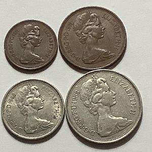 Rare Queen Elizabeth Coins: 1971 2 New Pence; 1971 New Penny; 1968 New 5 Pence & 1968 New 10 Pence