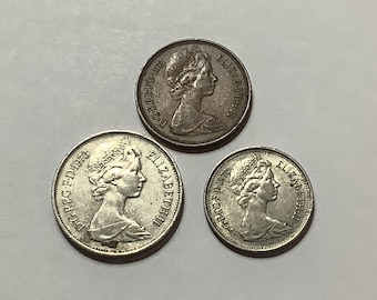 Rare Queen Elizabeth Coins: 1971 2 New Pence; 1970 New 5 Pence; 1973 10 New Pence