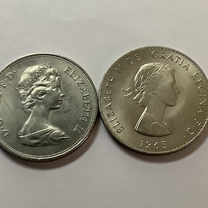 Queen Elizabeth Coins:  1965 Churchill Commemorative; 1972 Silver Wedding Anniversary