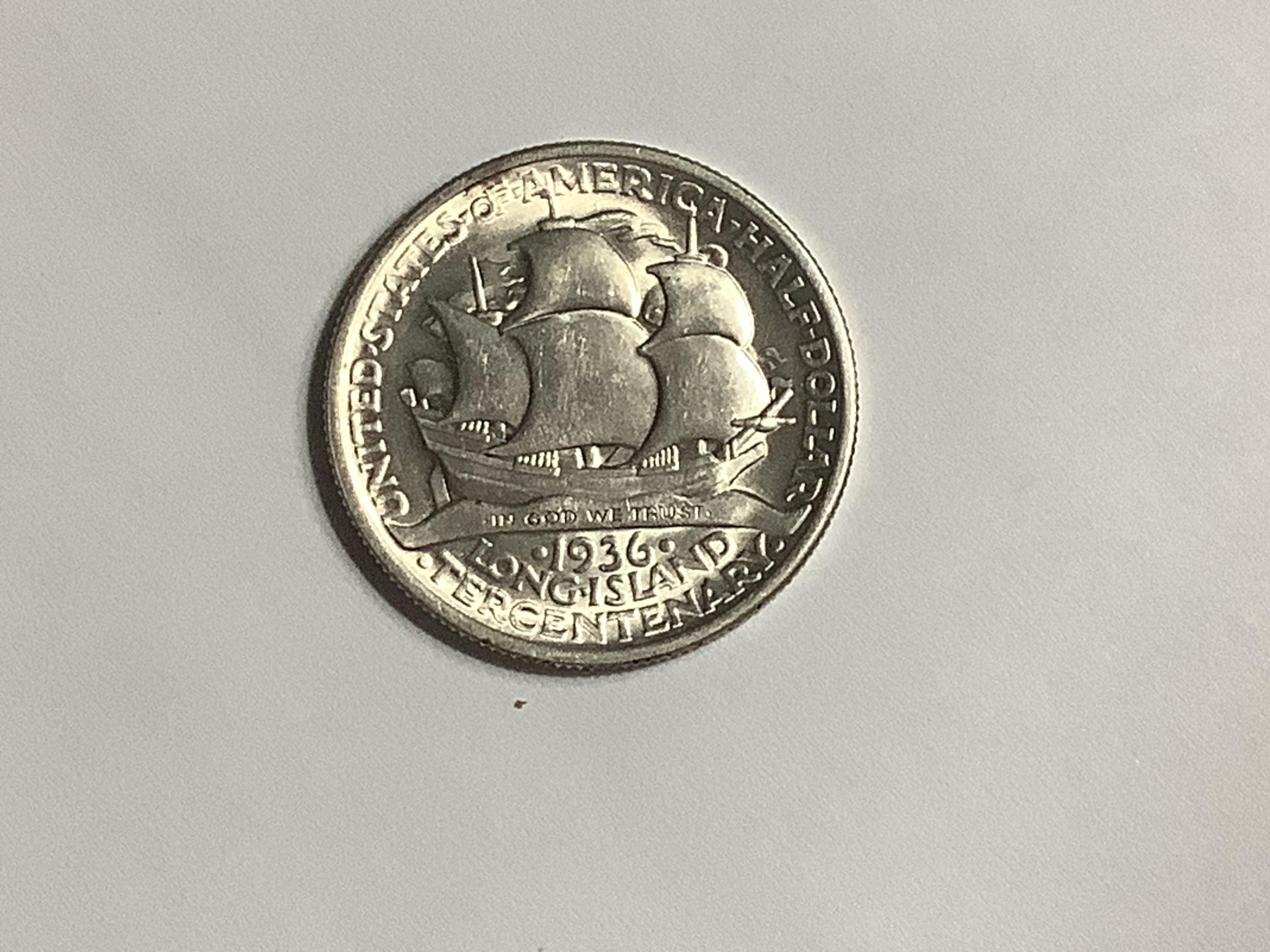 アメリカ　1936 ロングアイランド　記念銀貨　ハーフダラー 希少な 1936 年ロングアイランド記念銀貨ハーフドル (MS