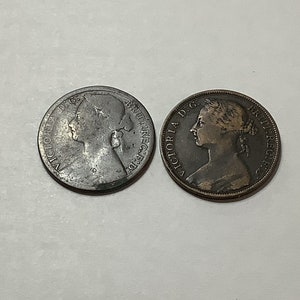 2 Queen Victoria coins:  1876 One Penny; 1894 One Penny (Key Date - Final Year of Production)