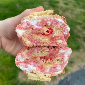 Thick Stuffed Gourmet Style Chunky Strawberry Shortcake Cookie Recipe. New York Style Cookie. Gourmet Stuffed Cookie. Strawberry Shortcake.