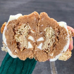 Gourmet Stuffed Cinnamon Roll Cookie Recipe, Thick Chunky New York Style Cookies. image 2