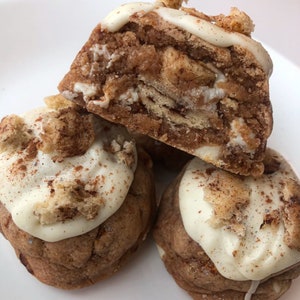 RECIPE- Gourmet Stuffed Cinnamon Roll Cookie RECIPE, Thick Chunky New York Style Cookies. Drop Cookies. Gourmet Cookie Recipe.