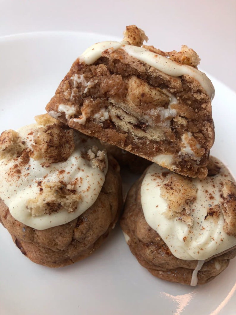 Gourmet Stuffed Cinnamon Roll Cookie Recipe, Thick Chunky New York Style Cookies. image 1