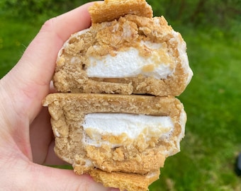 Recept voor dik gevulde, gastronomische, dikke FlufferNutter-koekjes. Koekje in New Yorkse stijl. Gastronomisch gevuld koekje. Pindakaas en Marshmallow