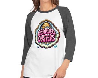 Bearded Oysters 3/4 Sleeve Raglan Shirt Unisex  Dance Troupe New Orleans Carnival Parade Krewe