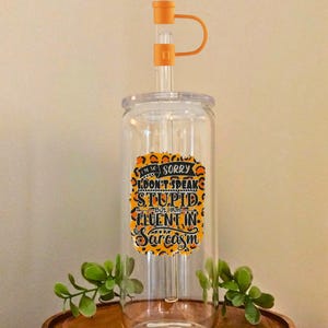 Personalized Iced Coffee Glass Tumbler: Sarcastic Quote with Lid & Straw
