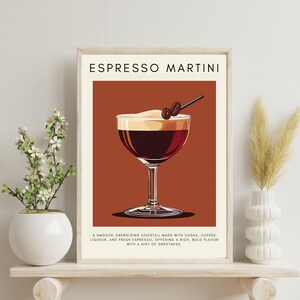 Póster de espresso martini, póster de cóctel, póster vertical, impresión mate para decoración de cocina, arte de pared, letrero de bar en casa, receta de bebida, bar