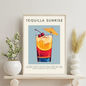 Póster de Tequila Sunrise, póster de cóctel, impresión de arte de pared, regalo de decoración del hogar, impresión de póster mate, impresión de arte vertical, póster vertical,