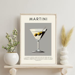 Póster de martini, póster de cóctel, póster vertical, impresión mate para decoración de cocina, arte de pared, letrero de bar en casa, receta de bebida, bar