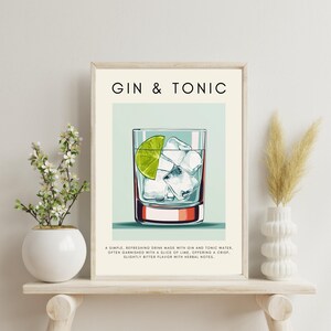 Gin & Tonic Poster, Cocktail Poster, Modernes Design Poster, Wandkunst, Küchendeko, Hausbar, Happy Hour