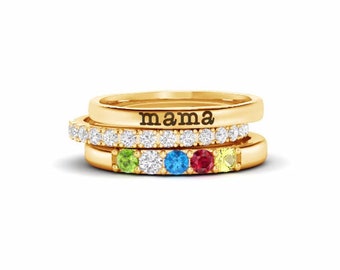 1~7 Geboortestenen Mama Naam Ring Set, Gepersonaliseerde Geboortesteen Ring voor moeders.