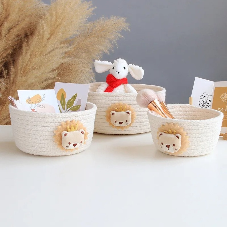 Cute animals storage basket Gift for baby kids Handmade cotton basket organizer Cotton storage basket zdjęcie 2
