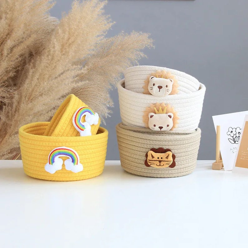 Cute animals storage basket Gift for baby kids Handmade cotton basket organizer Cotton storage basket zdjęcie 1