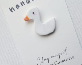 Handmade Duck Pin : Air Dry Clay Brooch or Magnet, Fridge Decor