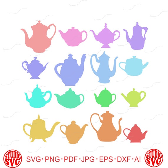 Teapot Silhouettes Teapots Tea Party Girls Girly Pastels Etsy