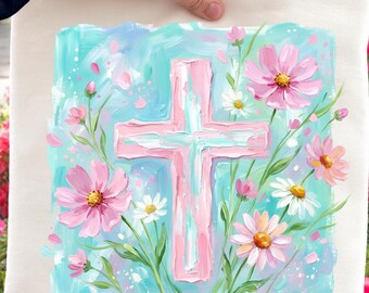 Brushstroke Christian Cross Ready To Press DTF Transfer, Spring Easter Christian Shirt Print, Easter Christian  Bible Verse Iron on Transfer