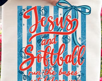 Jesus and Softball Ready to Press DTF Transfer, Striped Christian Softball Print, Run the Base Set Before You, Softball Game Day Iron On