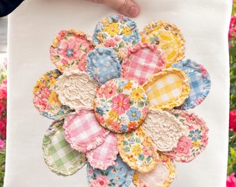 Patchwork Effect Flower Ready to Press DTF Transfer, Spring Floral Iron On, Vintage Cottagecore Easter  Quilt, Summer Girly Flower Print