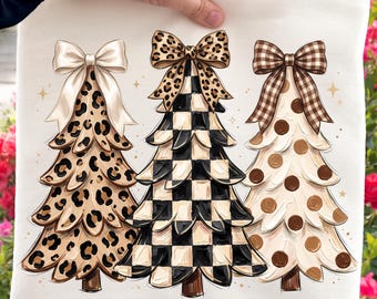 Coquette Christmas Tree Ready to Press DTF Transfer, Leopard Buffalo Plaid Bow Holiday Shirt Design, Farmhouse Xmas DTF