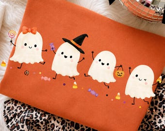 Cute Ghost Halloween Doodle Ready to Press DTF Transfer, Kawaii Spooky Season Candy Witch Shirt Design