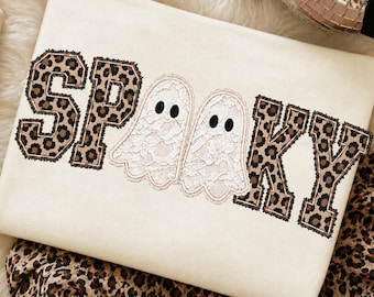 Lace Effect Spooky Ghost Ready to Press DTF Transfer, Leopard Halloween Shirt Design, Lace Ghost Spooky Season Graphic, Trendy Fall DTF