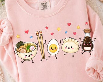 Kawaii Cute Ramen Doodles Ready to Press DTF Transfer, Cute Japanese Food Shirt Design, Noodles Dumpling Soy Sauce Foodie DTF