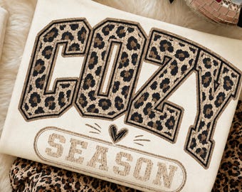 Transferencia DTF lista para planchar con estampado retro acogedor, transferencia DTF con estampado de leopardo para otoño acogedor, transferencia para camisa acogedora neutra de otoño