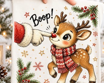 Retro Cute Christmas Reindeer Ready to Press DTF Transfer, Santa Boop Rudolph Shirt Design, Watercolor Holiday Reindeer Graphic