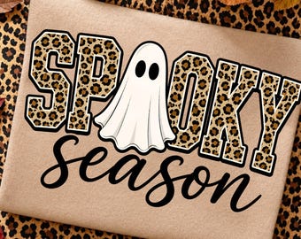 Leopard Spooky Season Ready to Press DTF Transfer, Ghost Bow Pumpkin Floral Halloween Shirt Design, Coquette Bow Spooky Ghost Design