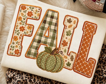 Patchwork Effect Floral Fall Patchwork Ready to Press DTF Transfer, Pumpkin Plaid Fox Bow Autumn Shirt Design, Cozy Harvest Iron On