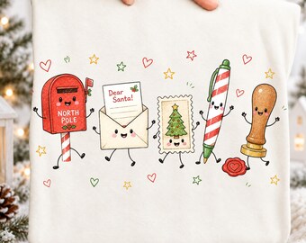 Christmas Mail Doodles Ready to Press DTF Transfer, Cute North Pole Letter Writing Holiday Shirt Design, Santa Post Office DTF