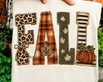 Patchwork Fall Ready to Press DTF Transfer, Leopard Plaid Maple Leaf Pumpkin Rustic Autumn DTF Design
