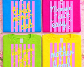 Retro Striped Mama Ready to Press DTF Transfer, Tired Moms Club Design, Half Mom Coffee Shirt Dtf, Motherhood Graphic Dtf, Distressed Mama