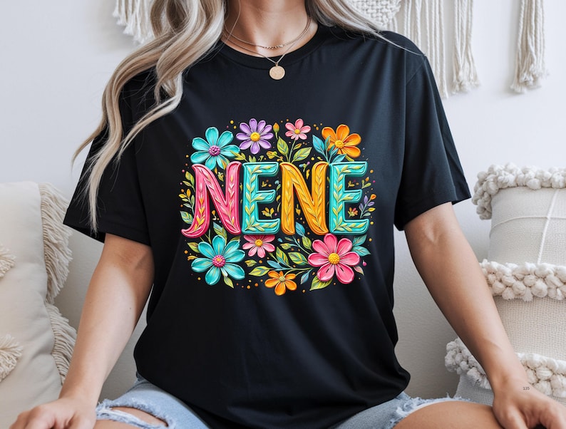 Nene Monogram Brushstroke Grandma Nana Gigi Nene Ready to Press DTF, Floral Family ...