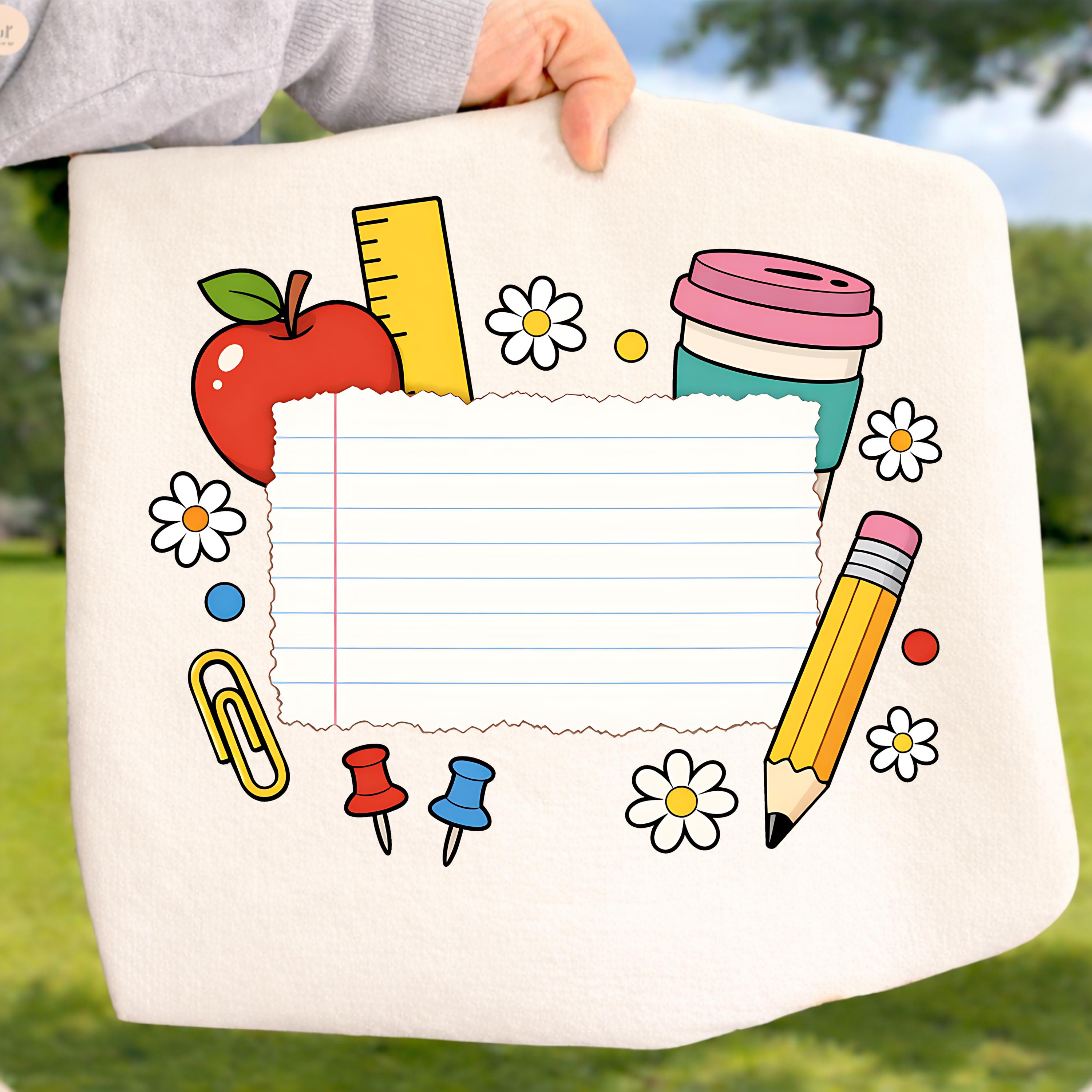 Custom School Supplies Notebook Frame Ready to Press DTF Transfer ...