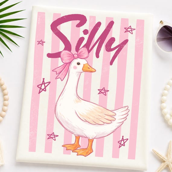 Retro Silly Goose Ready To Press DTF, Pink Striped Goose Bow Dtf, Cute Girly Goose Design, Coquette Goose Graphic, Funny Goose Art Iron on