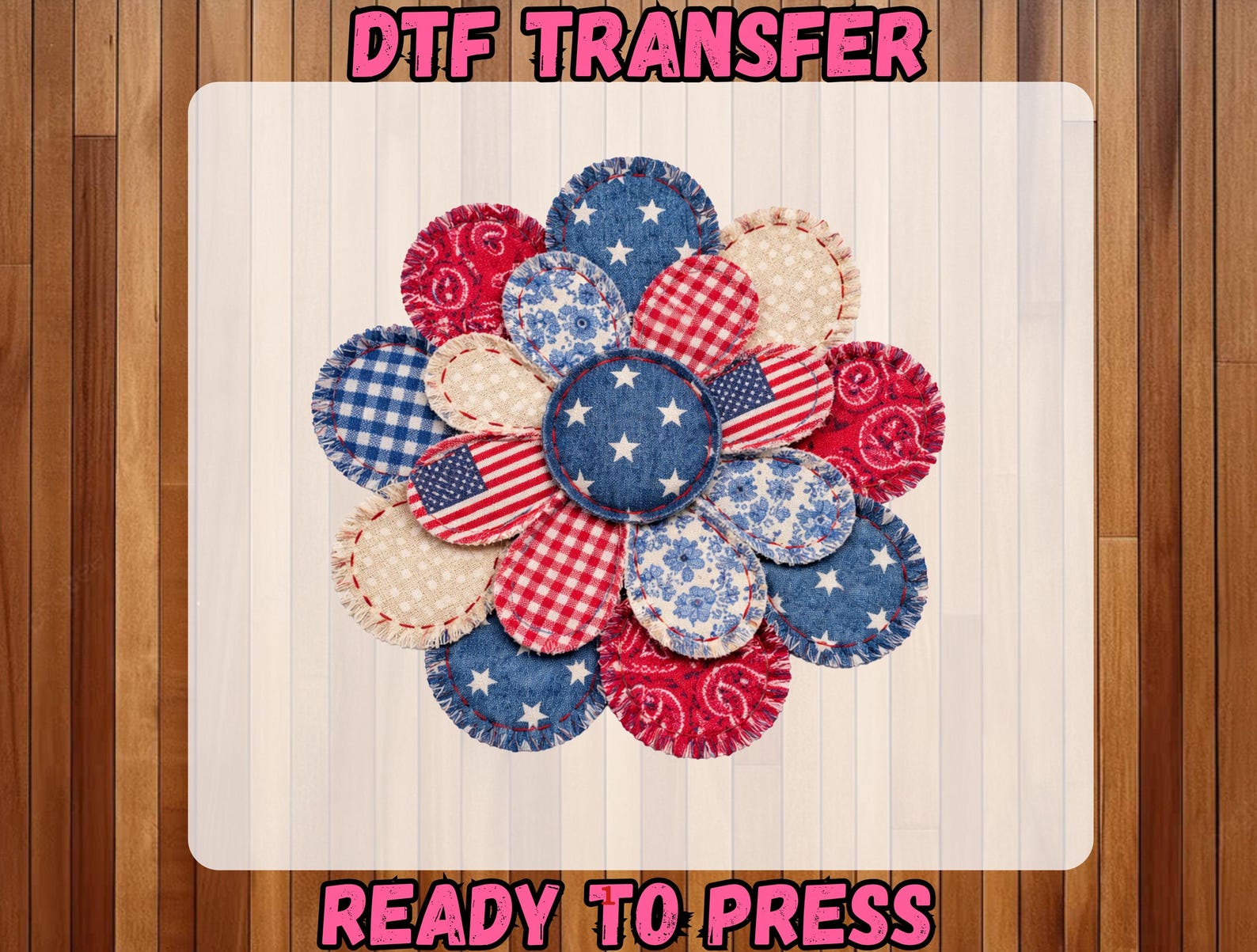 Patriotic Patchwork Flower Ready to Press DTF Transfer, 4th of July ...