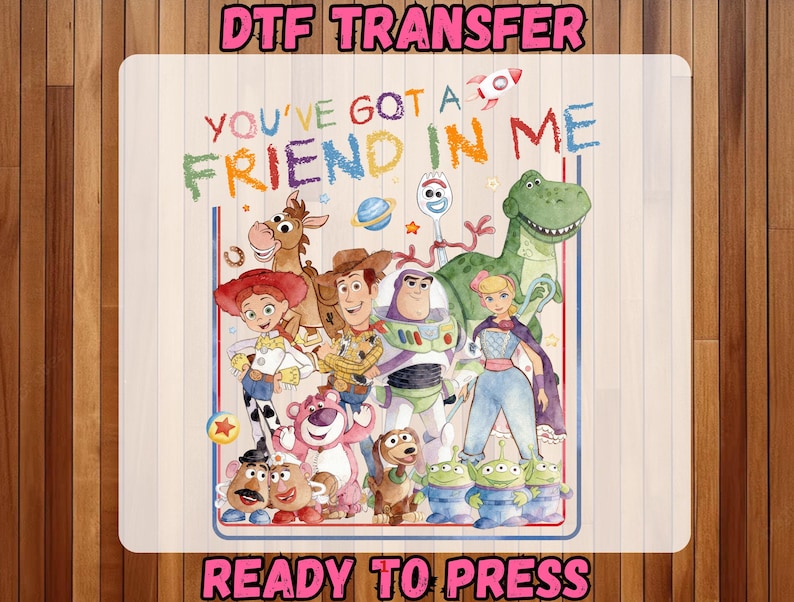 Watercolor Cartoon Toy Friends DTF Transfer, You've Got A Friend In Me Design, Trendy Boy Shirt Print, Cute Kids Character Iron On Transfer Bild 2