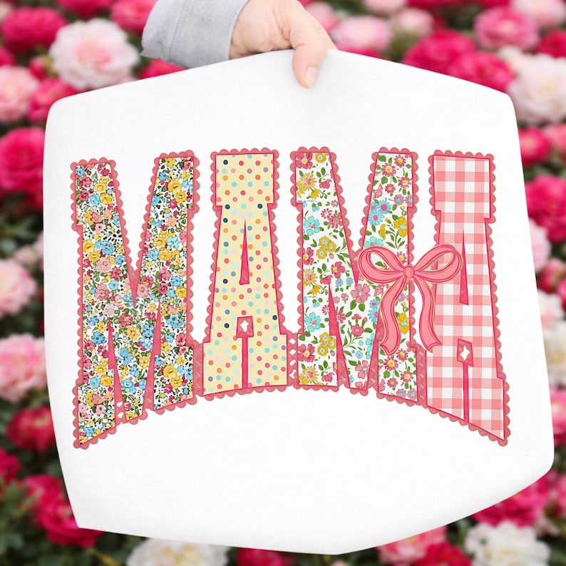 Mama Floral Patchwork Ready to Press DTF Transfer, Coquette Bow Mom ...