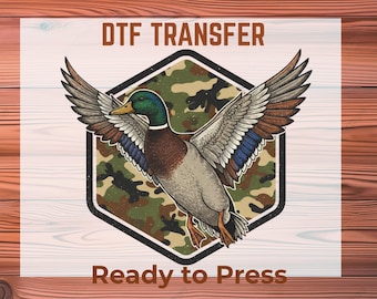 Duck Camo Hunting Flying Mallard Duck Ready to press DTF Transfer,  Soft  Vibrant Print, Marsh Old School DTF