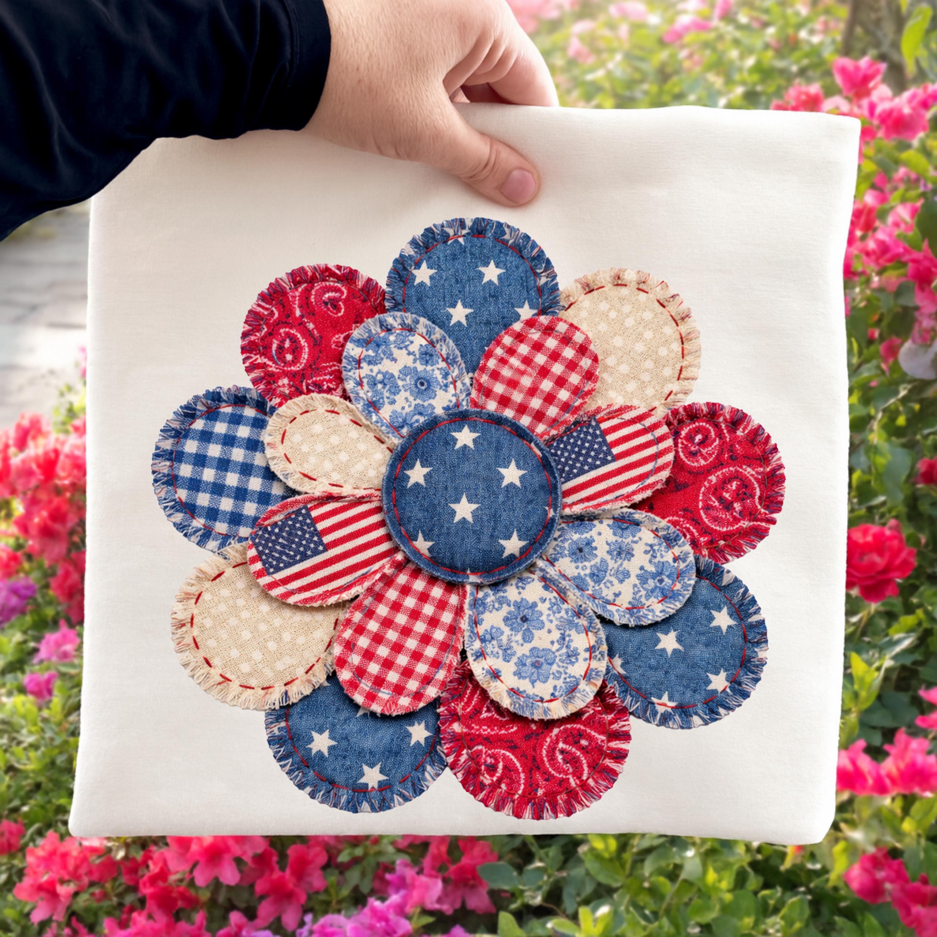 Patriotic Patchwork Flower Ready to Press DTF Transfer, 4th of July ...