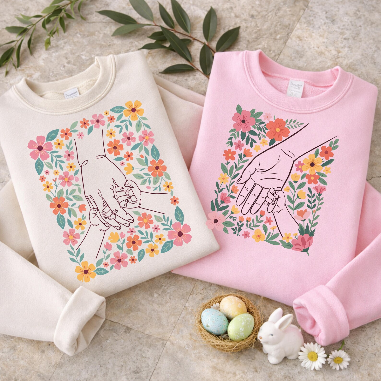 Boho Floral Mom and Baby Hands DTF Transfer, Retro Mama Ready to Press ...