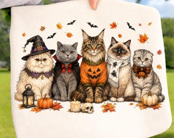 Halloween Cats Ready to Press DTF Transfer, Witch Vampire Pumpkin Cat Shirt Design, Spooky Fall Cat Lover Graphic