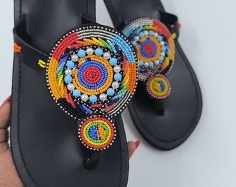 Sandales Masai, chaussures africaines, chaussures faites main, chaussure en cuir, chaussure pour femme, pantoufles compensées