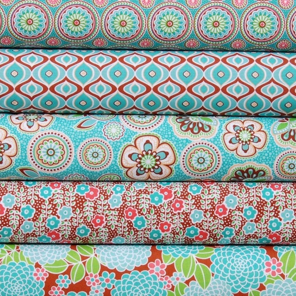 Half Yard Bundle of 5 Sweet Tooth in Turquoise and Pink