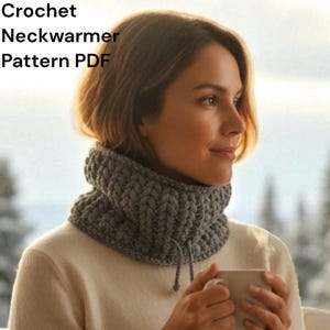 Patrón PDF para calentador de cuello a crochet, tutorial para bufanda de invierno, proyecto fácil para principiantes, en inglés