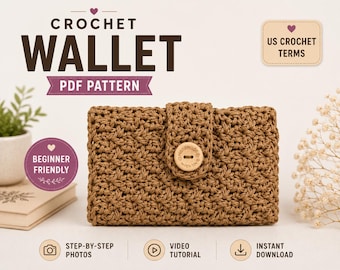 Patrón de ganchillo: tarjetero, tutorial para cartera pequeña, apto para principiantes, PDF, inglés