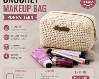 Crochet Pattern-Makeup Bag, Cosmetic Pouch, Easy Tutorial, Beginner-Friendly, PDF, English
